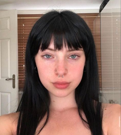 Baby Bangs Black Hair, Chloe Hodgson, Bang Inspo, Jet Black Hair, Hair Aesthetic, Long Hair With Bangs, Hair Reference, Hair Stuff, Hair Inspo Color