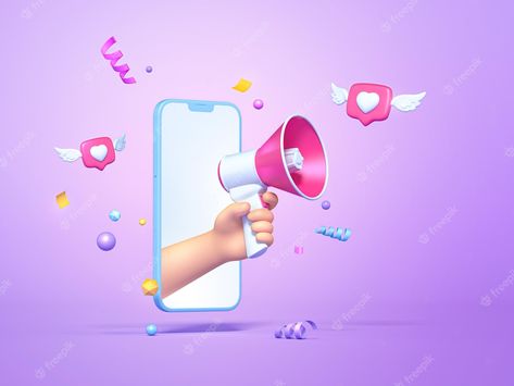 Premium Photo | Post information alert from hand with megaphone or loudspeaker on a phone with like pin 3d render Vespa Illustration, Shopping Clipart, Friendship Quotes Images, Retouching Photoshop, Vector Art Design, Emoji Images, Image 3d, 3d Icons, Collage Illustration