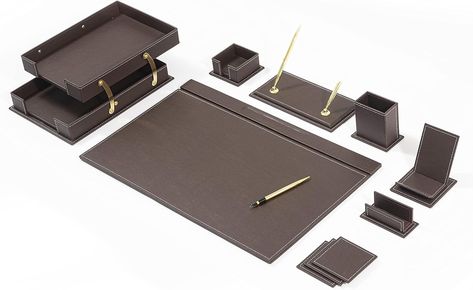 MOOGCO Desk Organizers - Desk Accessories - Leather Desk Organizer - Bonded Leather Set - Office Desk Accessories - Home Office Accessories - Desk Supplies - Leather Desk Set - Office Accessories Leather Desk Organizer, Office Desk Accessories, Leather Desk Pad, Organization Essentials, Desk Supplies, Leather Office, Leather Desk, Classic Home Decor, Desk Accessories Office