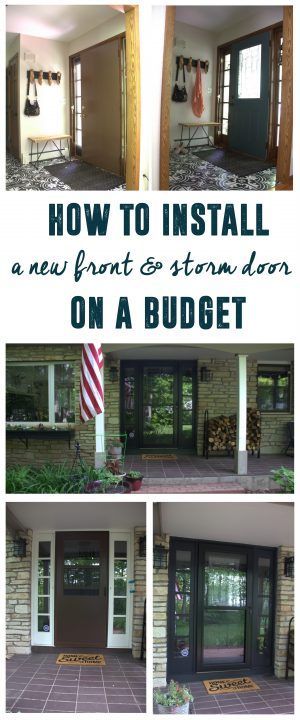 Replacing our Front Door and Storm Door, How to replace a front door and storm door on a budget www.BrightGreenDoor.com Replacement Front Door Ideas, How To Replace Front Door, Green Front Door With Storm Door, Front Door Replacement Ideas, Front Door With Storm Door, Front Door Replacement, Front Door With Screen, Door Alternatives, Replacing Front Door