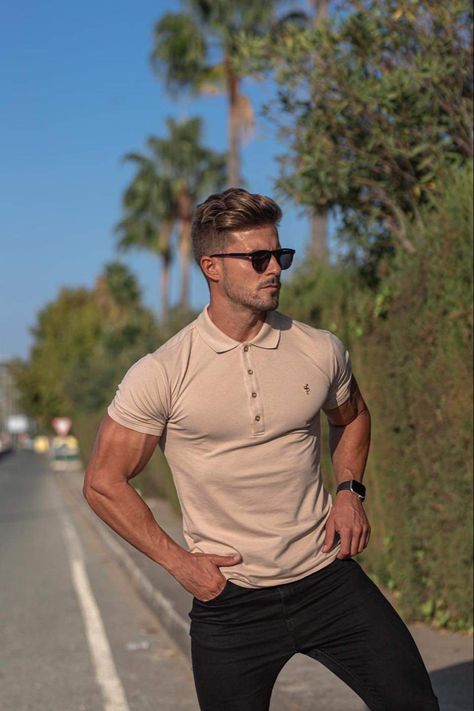 Tan Shirt Outfit Men, Polo T Shirts For Men Outfit, Polo Outfit Men, How To Wear Shirt, Wedding Dresses Men Indian, Polo Shirt Outfits, Gentleman Aesthetic, Mens Casual Outfits Summer, Men Fashion Casual Shirts