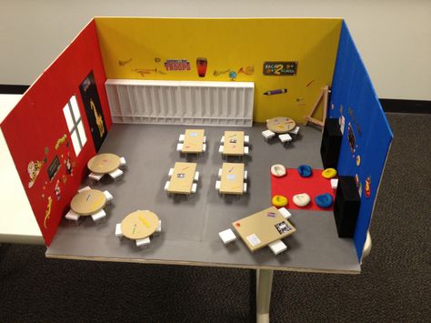 3-D Model of Ideal Classroom Preschool Lesson Plans Themes, Preschool Layout, Miniature Classroom, Ideal Classroom, Preschool Designs, Classroom Birthday, Modern Classroom, Classroom Layout, Classroom Projects