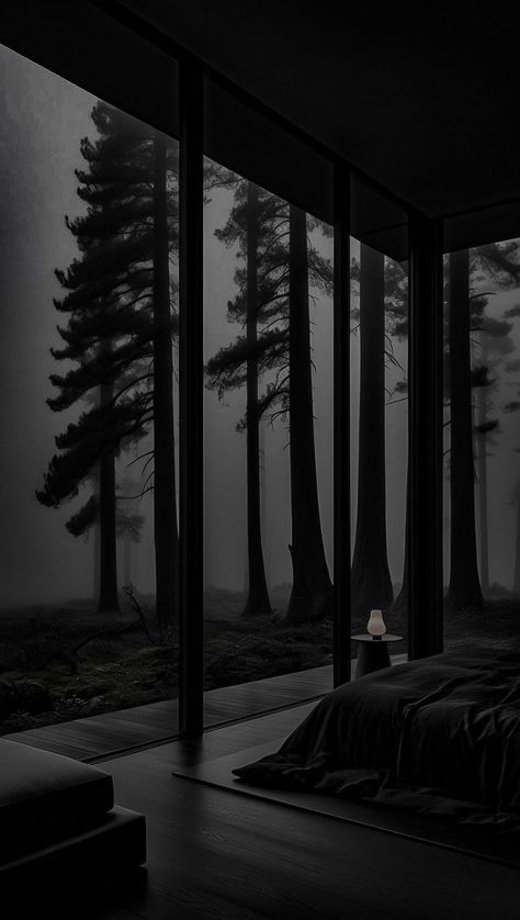 Home Aesthetic Black And White, Black Aesthetic Interior, Dark Apartment Aesthetic, Dark Mansion Aesthetic, Black Penthouse, Black Modern Interior, Dark Luxury House, All Black House, Mob Aesthetic