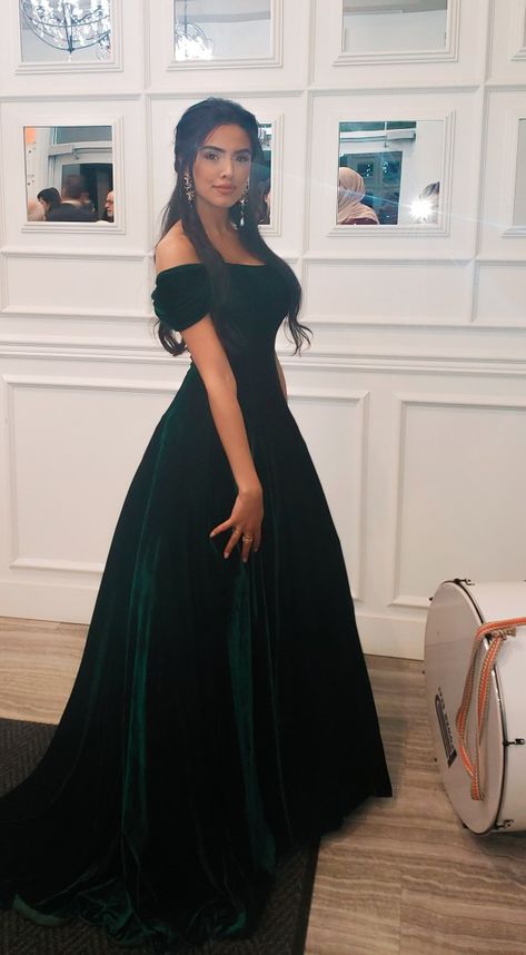 Green velvet ball gown off the shoulder  Princess dress Green Velvet Prom Dress, Velvet Ball Gown, Velvet Green Dress, Princess Prom Dress, Green Ball Gown, Dark Green Velvet, Velvet Prom Dress, Princess Prom Dresses, Dark Green Dress