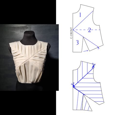 Pattern Making Tutorial, Dart Tips, Pleats Pattern, Knife Pleats, Bodice Pattern, Diagonal Line, Pattern Pictures, Pleated Top, Pleated Bodice