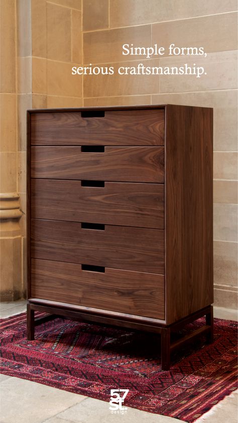 A contemporary tallboy dresser inspired by Mid-century Modern design. Crafted from solid, American hardwood with a hand-rubbed, natural oil and wax or Danish soap finish. Available in custom dimensions and drawer configurations, as well as in different wood types. Tallboy Dresser, Study Table Designs, Study Room Design, Natural Oil, Woodworking Furniture, Closet Design, Mid Century Furniture, Mid Century Modern Design, House Rooms