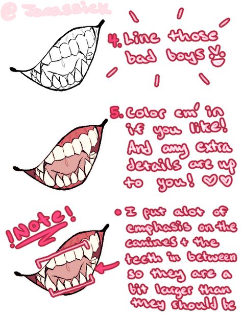 Bone Head ☠️ @coms on Twitter: "I got an ask on tumblr about how i draw teeth so i made this for em n thought id share here :'>… " Mouth Movement Reference Animation, Mouth Placement Drawing, Fox Teeth Drawing, Sharp Tooth Smile Drawing, How To Draw Sharp Teeth, Mouth Drawing Reference Fangs, Sharp Teeth Drawing Reference, Sharp Teeth Drawing, Draw Teeth