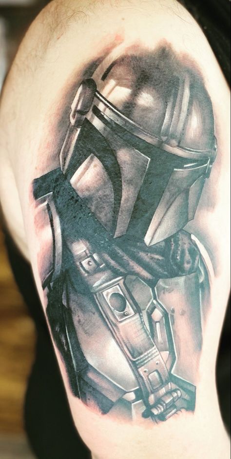 Boba Fett Tattoo Design, Mandalorian Tattoos, Shhh Tattoo, Boba Fett Tattoo, Mandalorian Tattoo, Star Wars Tattoo Sleeve, Best Tattoos Ideas, Helmet Tattoo, Star Wars Series