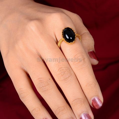 Big Earrings Gold, Sterling Silver Rings Boho, Stone Ring Design, Black Obsidian Ring, Obsidian Ring, Big Stone Ring, Black Stone Ring, Gold Rings Fashion, Natural Gemstone Ring