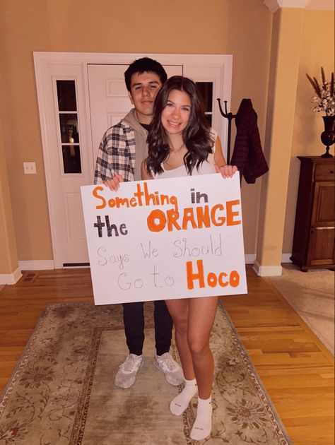 homecoming, hoco, poster idea, hoco proposal, hoco poster Orange Hoco Proposal, Something In The Orange Hoco Proposal, Prom Poster, Prom Posters, Something In The Orange, Hoco Proposals, Homecoming, Prom, Orange