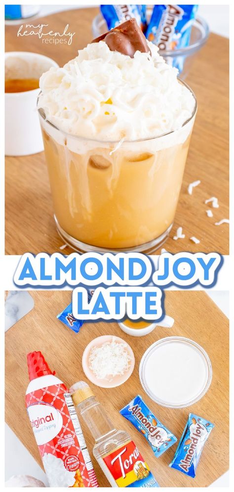 Almond Joy Latte Recipe- almond joy coffee recipe. Easy drink to make so good. Treat Almond Joy Coffee, Torani Recipes, Easy Drinks To Make, Flavored Coffee, Almond Joy, Almond Flavor, Easy Drinks, Coffee Recipe, Latte Recipe