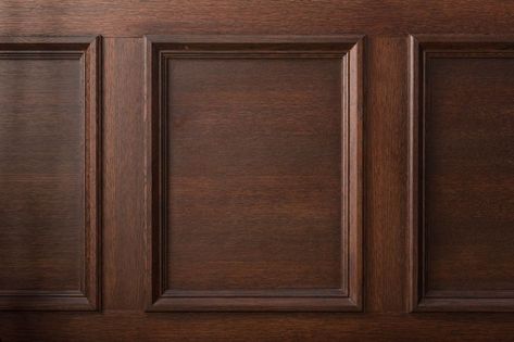 Wood Moulding On Walls, Dark Brown Walls, Wood Wainscoting, Wall Stains, Bed Back Design, Wood Wall Design, Wooden Panelling, Masculine Decor, Wooden Front Door Design