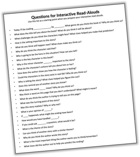 Questions for interactive read alouds - The Measured Mom Comprehension Questions For 3rd Grade, Interactive Read Aloud First Grade, 4th Grade Read Alouds, Circle Questions, School Learning Activities, Teacher Goals, First Grade Books, Read Aloud Revival, 3rd Grade Books