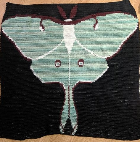 Luna Moth Blanket Crochet Pattern  Single stitch crochet using the tapestry crochet technique (carrying yarn) Moth Blanket, Moth Crochet, Afghan Crochet Pattern, Yarn Craft, Medium Weight Yarn, Crochet Things, Afghan Crochet, Crochet Afghans, Luna Moth