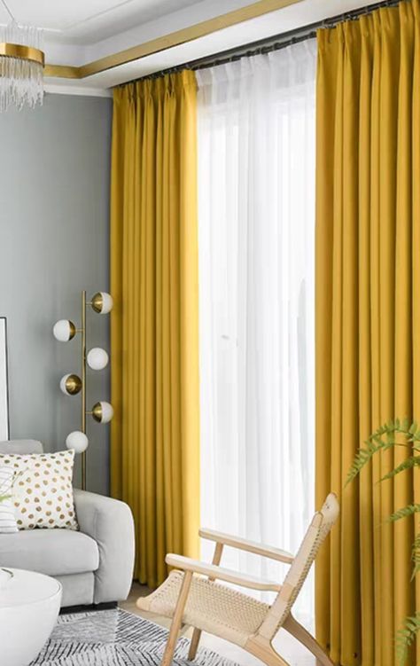 Yellow Curtains Bedroom, Yellow Curtains Living Room, Corner Bed, African Pillow, Modern Apartment Living Room, Yellow Curtains, Living Room Decor Curtains, Bedroom Decor Design, White Curtains