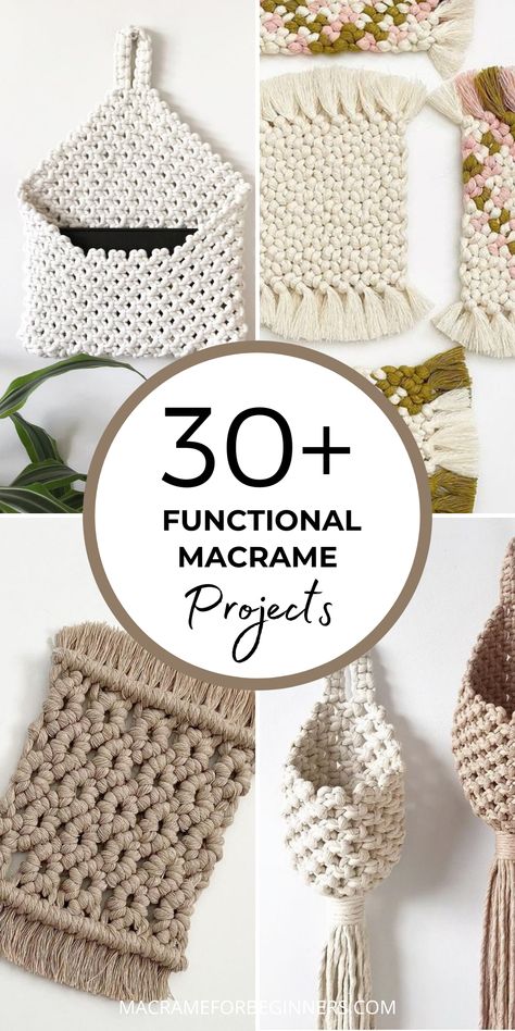 Functional DIY Macrame Projects Macrame Diy Projects, Macrame Yarn Diy, Macrame Fruit Hammock Diy Free Pattern, Macrame For Kitchen, Macrame House Decor, Macrame House Decor Ideas, Diy Macrame Hanging Basket, Diy Macrame Basket Tutorial, Macrame Gift Ideas Diy