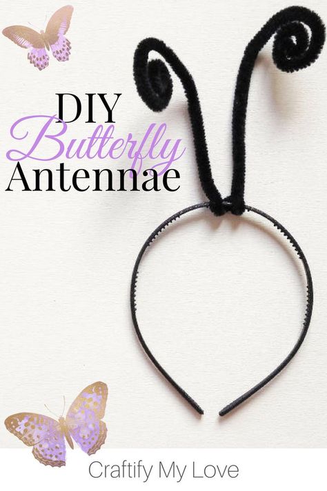 Easy Diy Butterfly, Antennae Headband, Butterfly Costume Kids, Diy Butterfly Costume, Antenna Headband, Butterfly Wings Costume, How To Make Butterfly, Butterfly Headband, Headband Diy