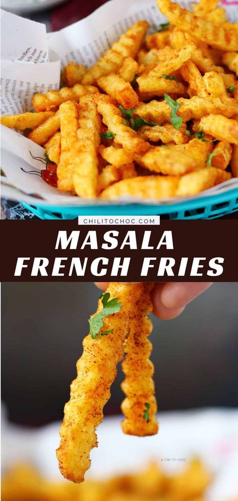 These Pakistani and Indian style Masala French Fries are the ultimate street food snack. Crispy, golden fries with a tender interior seasoned to perfection with a tangy, spicy homemade seasoning. These chips are incredibly addictive, more hygienic and prepared from the comfort of your home! Masala Chips, Masala Fries, Homemade Seasoning, Seasoned Fries, Food Snack, Fries Recipe, Pakistani Food, Vegan Sandwich, Chaat Masala