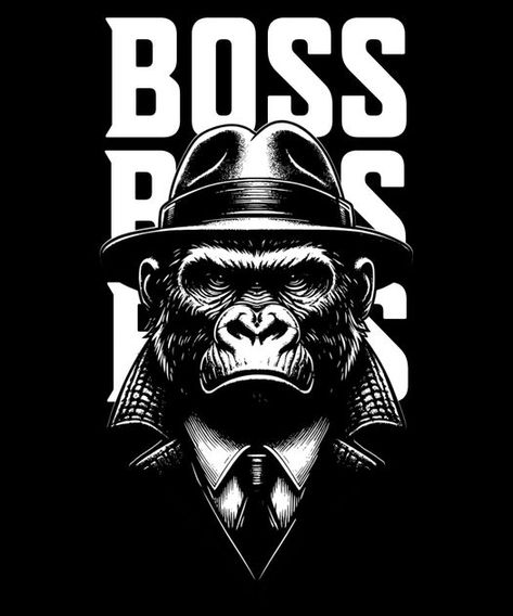 Gorilla boss T-Shirt Design Template Logo Design For Tshirt Printing, Anime Prompts, Clothing Logo Design, T Shirt Logo Design, Bike Poster, T Shirt Design Template, Shirt Logo Design, Design Techniques, Print Design Art