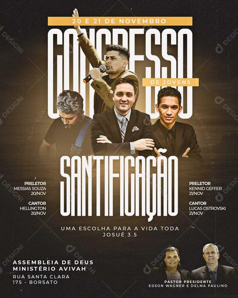 Congresso De Santificação Gospel Social Media PSD Editável [download] - Designi Church Poster Design, Church Poster, Church Graphic Design, Graphic Design Ads, Promotional Design, Graphic Design Tips, Poster Invitation, Instagram Blog, Canva Design