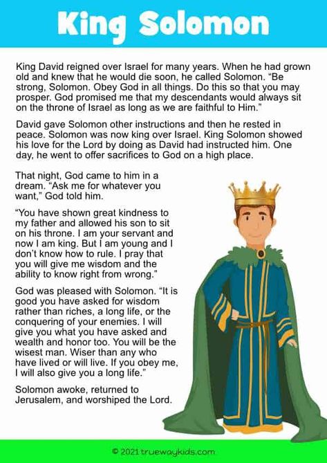 Our free printable Bible lessons for kids include lesson guides, worksheets, coloring pages, crafts and more! Perfect for kids aged 5 - 10, these lessons make learning about King Solomon fun and easy. Click here to download our lesson pack today Solomon Bible, Bible Parables, Bible Heroes, Wisdom Bible, Preschool Bible, Bible Stories For Kids, Bible Study For Kids, Family Worship, King Solomon