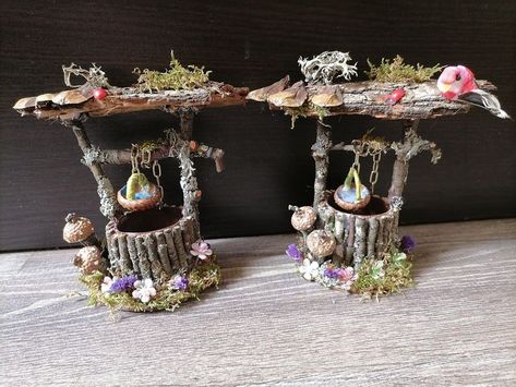 Garden Mini Decoration ideas - GArden Decors - Mini Garden Decor Fairy Garden Wishing Well Diy, Fairy Well, Garden Well, Halloween Fairy Garden, Fairy Garden Furniture, Fairy Garden Crafts, Halloween Fairy, Fairy Accessories, Fairy Furniture