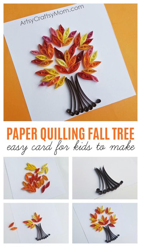 Easy Paper Quilling Fall Tree Craft Autumn Crafts via @artsycraftsymom Easy Paper Quilling, Fall Tree Craft, Craft Paper Design, Paper Quilling For Beginners, Paper Quilling Jewelry, Art Quilling, Paper Quilling Patterns, Quilled Paper Art, Fall Tree