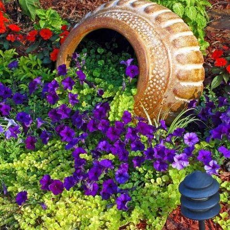 Spilled Flower Pot Ideas, Spilled Flower Pot, Flower Pot Ideas, Small Yard Landscaping, Diy Raised Garden, Easy Landscaping, Pot Ideas, Beautiful Flowers Garden, Diy Landscaping