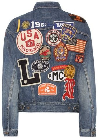 Polo Ralph Lauren Appliquéd denim jacket Polo Ralph Lauren Jacket, Customised Denim Jacket, Menswear Inspiration, Patchwork Denim Jacket, Diy Denim Jacket, Denim Jacket Patches, Ralph Lauren Jacket, Black Men Street Fashion, Men Street Fashion