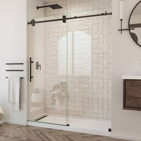 Steel Shower Door, Dreamline Shower Door, Dreamline Shower, Black Shower Doors, Shower Door Installation, Frameless Sliding Shower Doors, Frameless Shower Door, Tub Doors, Frameless Shower Doors