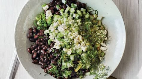 Black Bean, Cucumber, and Feta Salad Pressure Cooker Black Beans, Potluck Side Dishes, How To Cook Beans, Cooking Black Beans, Feta Salad, New Cookbooks, Bean Salad, Dried Beans, Cilantro Lime