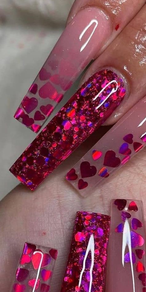 Valentine Nails Pink, Vday Nails, Valentine Nail Art, Romantic Nails, February Nails, Nail Art Gel, Nail Designs Valentines, Nails Design With Rhinestones, Acrylic Nails Coffin Pink