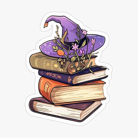 Spell Book Illustration, Kawaii Witch, Book Witch, Witchy Stickers, Witch Stickers, Stickers Books, Magic Stickers, Books Stickers, Spell Books