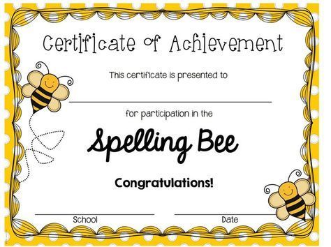 Spelling Bee Certificate, Spelling Bee Decorations, Spell Bee Competition, Bee Certificate, Spelling Bee Words, Bee Invitations, Award Template, Writing Competition, Awards Certificates Template