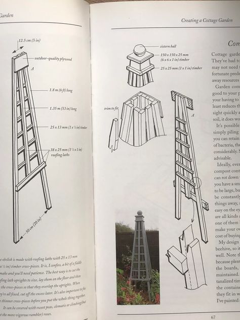 Obelisk Plans, Obelisk Diy, Wooden Obelisk, Garden Beginner, Cottage Garden Plan, Obelisk Trellis, Garden Wood, Garden Obelisk, Diy Trellis