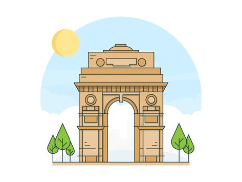 India Gate - Landmark  Some of my stuff: Instagram | Twitter | Facebook Delhi Monuments, Boarders Designs For Projects, Indian Illustration, India Gate, City Icon, Country Theme, Indian Art Paintings, Sketches Easy, Logo Illustration