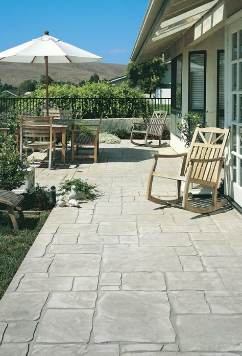 25 Inspiring Stamped Concrete Patio Ideas and Designs | Hunker Stamped Patio, Backyard Pavers, Gorgeous Patio, Stamped Concrete Patio Designs, Concrete Patio Ideas, Diy Patio Ideas, Patio Remodel, Cement Patio, Patio Layout