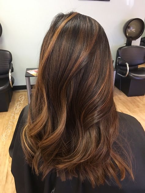 Caramel honey beige chocolate brown highlights for dark brown and black hair // highlights for ethnic hair types Highlights In Dark Hair, Honey Brown Hair Color, Coffee Brown Hair, Honey Highlights, Coffee Hair, Black Hair Balayage, Honey Brown Hair, Brown Ombre Hair, Chocolate Hair