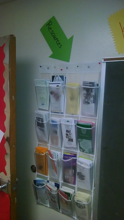 School Social Work Office-great way to store and share brochures- by Melanie Lee of Grimsley High School North Carolina High School Wellness Center Ideas, College Counselor Office Decorating Ideas, Elementary School Social Work Office, High School Social Work Office, School Social Work Office Ideas, Care Closet For School, Social Worker Office, Social Work Office Ideas, School Social Worker Office