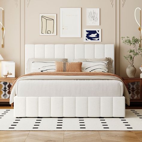 This beautiful Upholstered Platform Bed features upholstered headboard that adds a contemporary chic look to your bedroom and filled in thick foam to add extra comfort. Bed Headboard Ideas Aesthetic, Aesthetic Bed Frame, Bed Color, Brown Bedroom, Bed Headboard, Beds And Headboards, Vanilla Girl, Headboard Designs, Wood Platform Bed