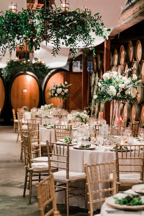 Elegant Winery Wedding, Winery Wedding Inspiration, Wedding Chandelier Greenery, Winery Wedding Colors, Spring Winery Wedding, Winery Wedding Ideas, Winery Wedding Decorations, Wedding Winery, Romantic Colors Palette