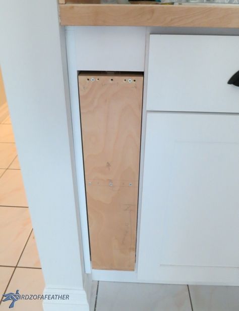 Diy Slim Cabinet, Kitchen Gap Filler Ideas, Hidden Hardware Cabinets, Base Cabinet Filler Ideas, Cabinet End Upgrade, Kitchen Space Savers Hidden Storage, Cabinet Gap Ideas, Kitchen Cabinet Gap Filler Ideas, Cabinet Filler Ideas