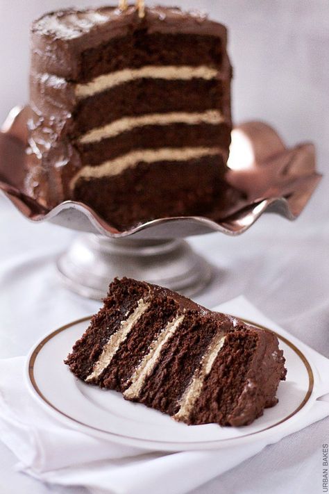 Devil's Food Cake with Salted Caramel Frosting | URBAN BAKES Chocolate Cake Dairy Free, Flowerless Chocolate Cake, Salted Caramel Frosting, Chocolate Zucchini Cake, Gluten Free Chocolate Cake, Devils Food Cake, Caramel Frosting, Tasty Chocolate Cake, Devils Food