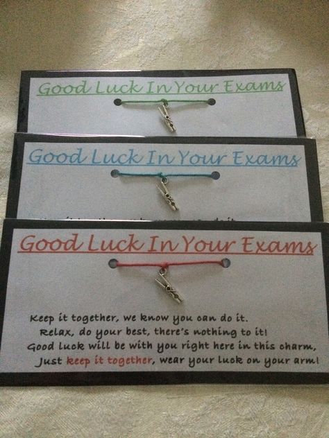 Good luck in your exams wish bracelet with clothespin peg charm - keep it together Good Luck In Your Exams, Exam Wishes, Good Luck For Exams, Kids Gift Ideas, Crafts Kids, Cute Cross Stitch, Wish Bracelets, Easy Crafts For Kids, Do Your Best