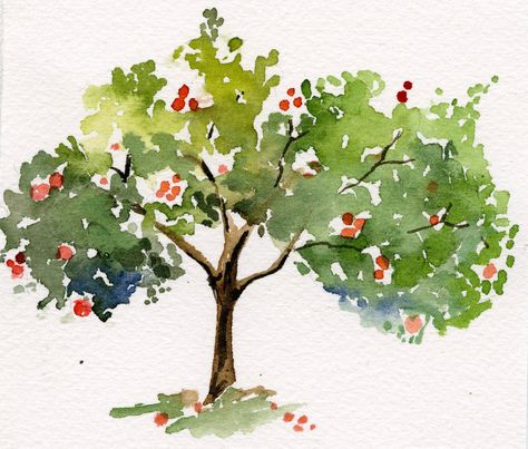 This turned into a greeting card! https://etsy.me/2A8UN1M Apple Tree Watercolor, Apple Tree Drawing, Painting Apple, Watercolor Postcards, Drawing Apple, Tree Watercolor Painting, Tree Watercolor, Tree Mural, Watercolor Water