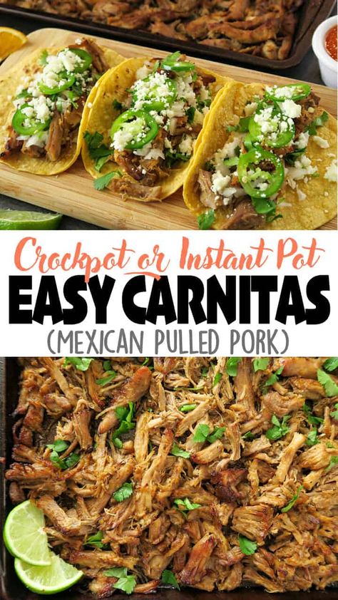 This Carnitas recipe has just a few simple ingredients, and minimal prep time! It's juicy, tender, Mexican pulled pork... made with just a dry rub, a roast, and citrus juices! Doesn't get easier than that! Click ? for the full detailed recipe and full video! #carnitas #crockpotrecipe #instantpotrecipes #tacos #mexicanfoodrecipes #mexicanrecipes Instant Pot Summer Meals, Carnitas Instant Pot Recipes, Instant Pot Carnitas Pork, Pork Tacos Instant Pot, Pork Carnitas Instant Pot, Carnitas Instant Pot, Easy Carnitas, Pulled Pork Instant Pot, Instant Pot Carnitas Recipe