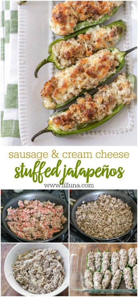 Jalapenos Stuffed With Cream Cheese, Jalepeno Poppers Sausage, Sausage Stuffed Jalapeños, Sausage Stuffed Jalapenos, Cream Cheese Stuffed Jalapenos, Recipes Jalapeno, Stuffed Jalapeños, Sausage Cream Cheese, Stuffed Jalapenos