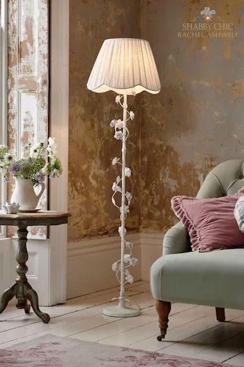 Floor Lamps | Tripod & Standing Floor Lights | Next UK Floor Lamp Bedroom Aesthetic, Shabby Chic Floor Lamp, Victorian Home Ideas, Shabby Chic Lighting, Floral Floor Lamp, Floral Floor, Shabby Chic Theme, Floor Standing Light, Stylish Floor Lamp