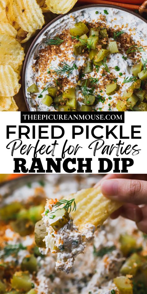 Deep Fried Pickles With Cream Cheese, Fried Pickle And Ranch Dip, Fall Dips And Appetizers, Pickle Ideas, Pickle Ranch, Easy Fried Pickles, Pickles Recipes, Fun Appetizers, Pickle Appetizers