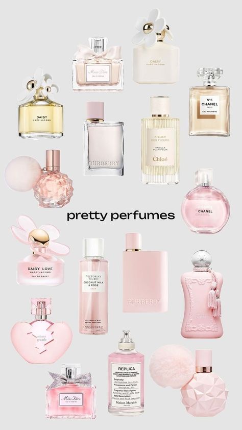 Pink White Aesthetic, Pretty Perfume, Fragrances Perfume Woman, Pink Perfume, Perfume Collection Fragrance, Pretty Skin Care, Perfume Scents, Perfume Lover, Bath And Body Care